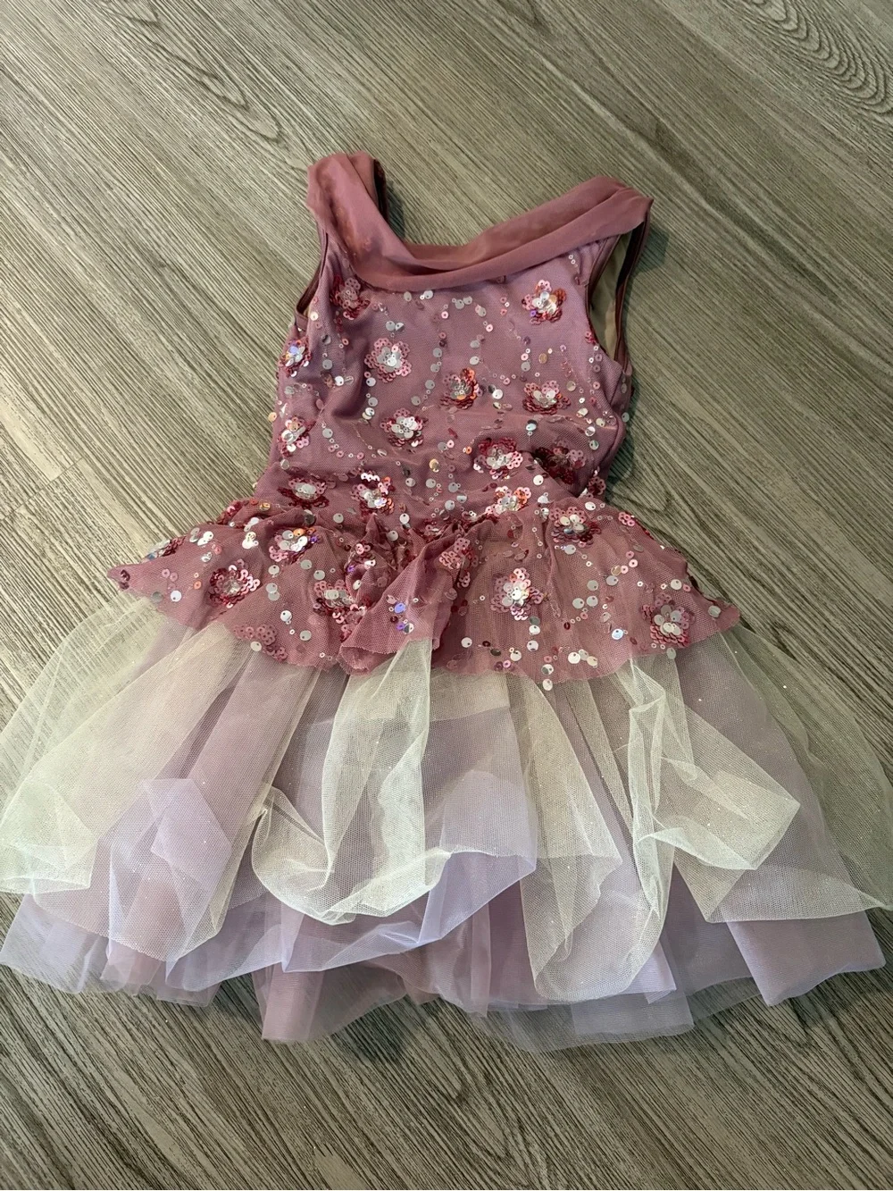Weissman Mauve Pink Sequin Tulle Dress